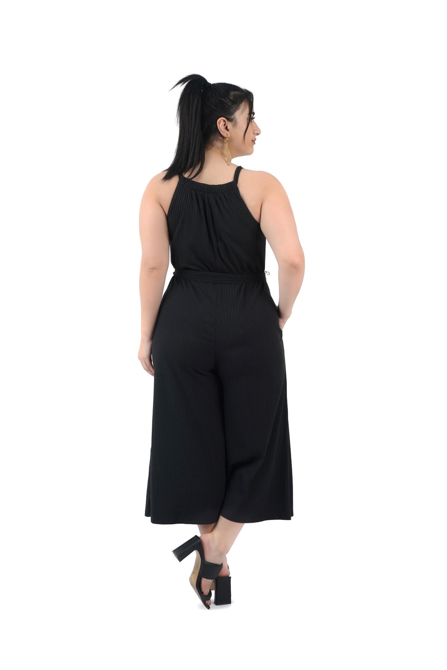 Onxy Black Pin Stripe Wide Leg Jumpsuit