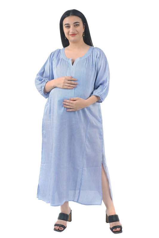 Blue long Maternity Tunic_MOMIANDME