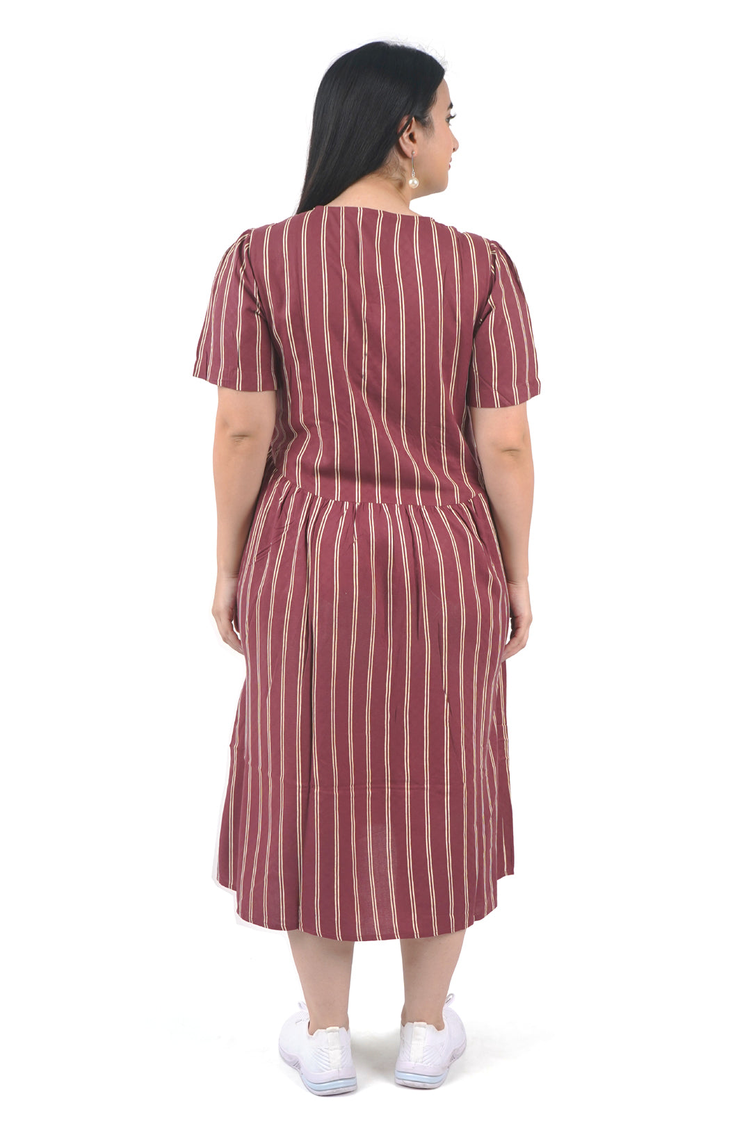 Old Rose stripe knee length dress-9