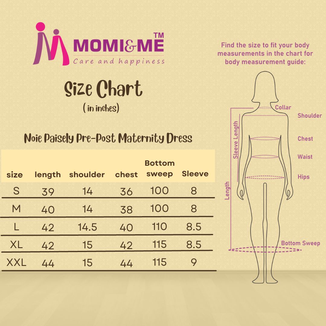 Noie Paisely Pre-Post Maternity Dress-sizechart