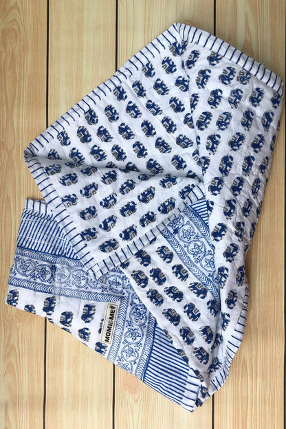 Sangneri Blue Block Elephant Print Quilt