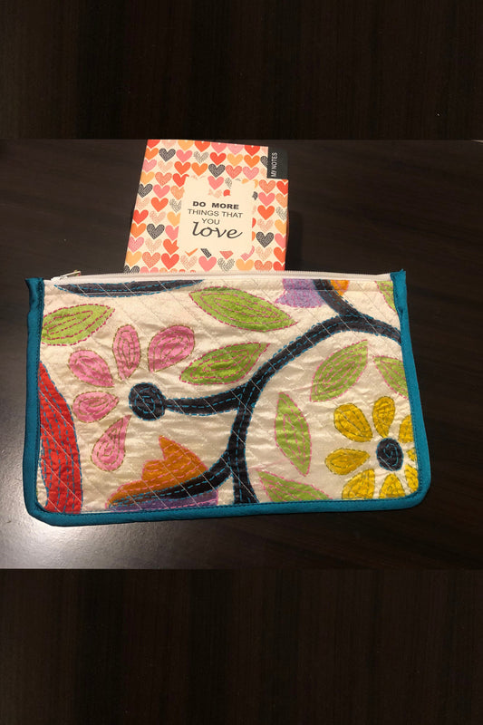 Tussar silk Hand Stich quilt stash pouch gift