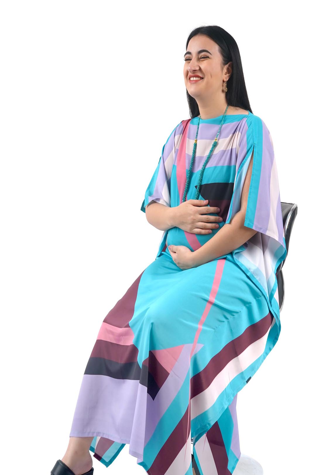 Stripe Satin Kaftan Dress