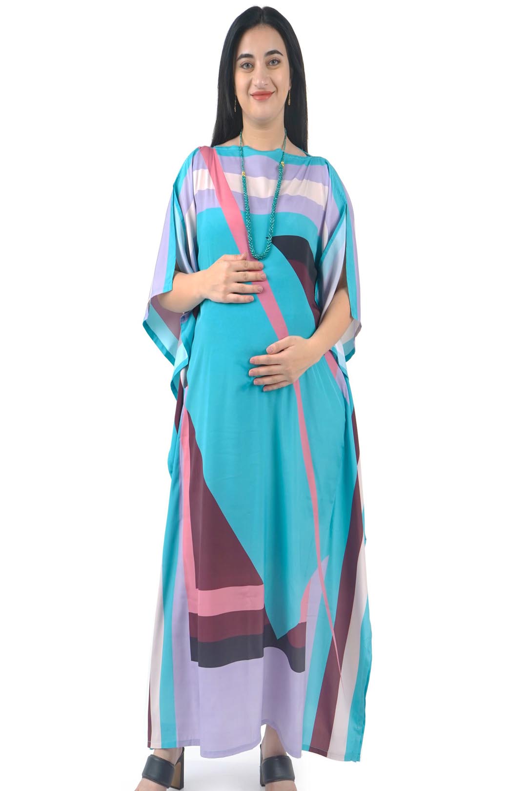 Stripe Satin Kaftan Dress