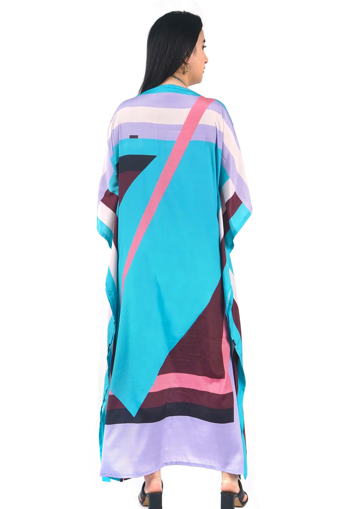 Stripe Satin Kaftan Dress