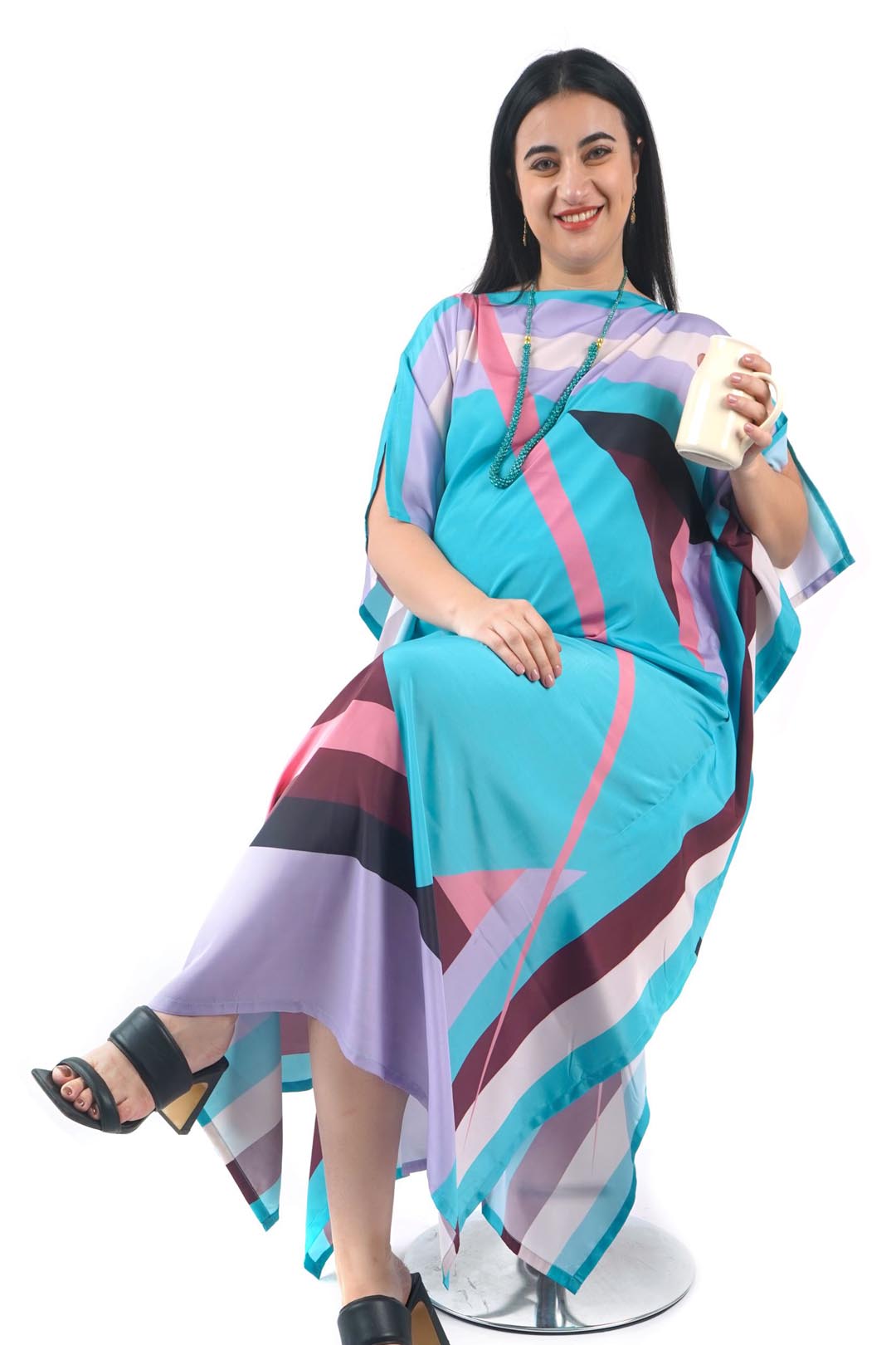 Stripe Satin Kaftan Dress