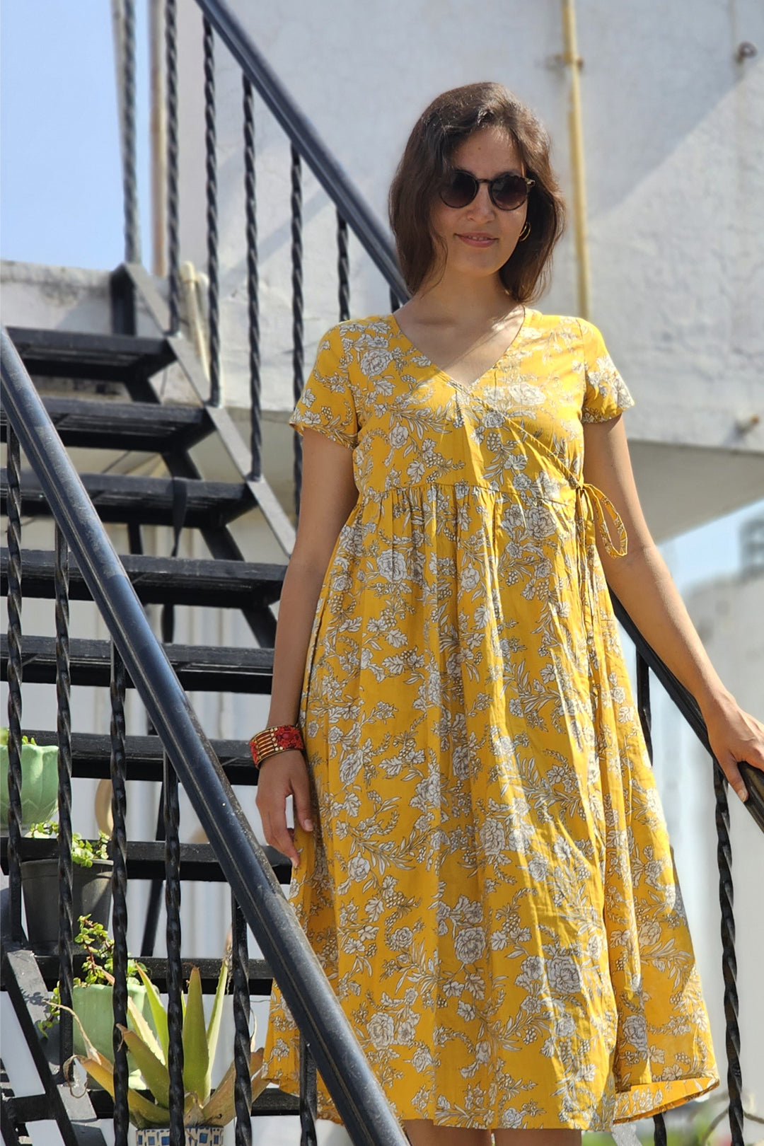 Wrap Yellow Floral Dress 