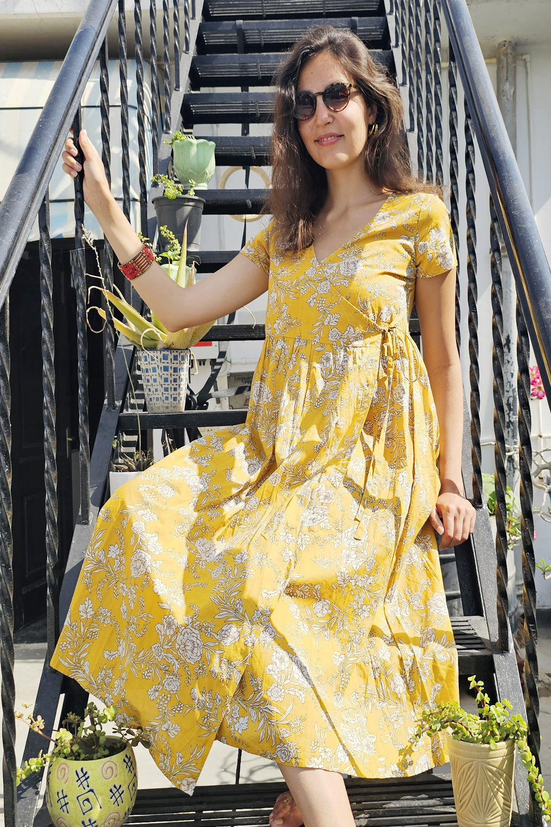 Buy Yellow Floral Print Maxi Dress Online - Label Ritu Kumar India Store  View
